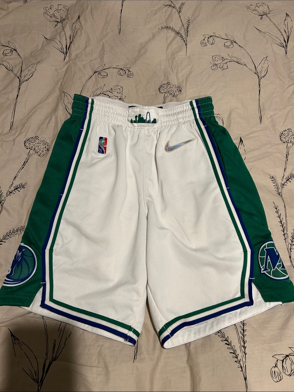 Nike White, Green & Blue Kids Basketball Shorts with Team Logos